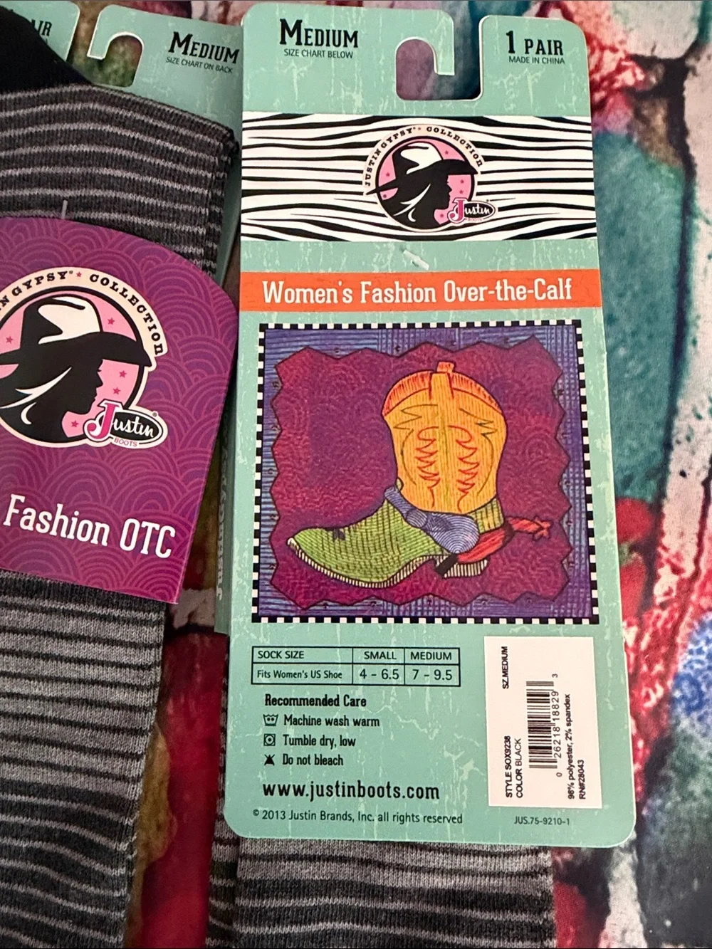 Justin Boots Gray and Black Striped Women's Over-the-Calf Socks